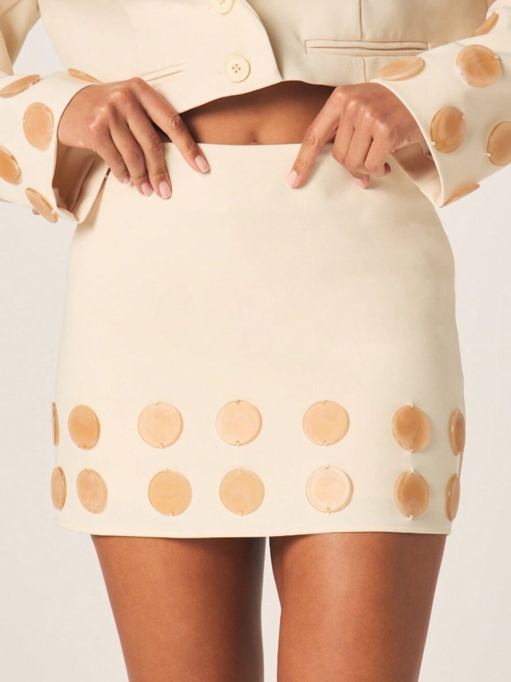 Apricot Elegant Women's Polka Dot Beaded Trim A-Line Mini Skirt